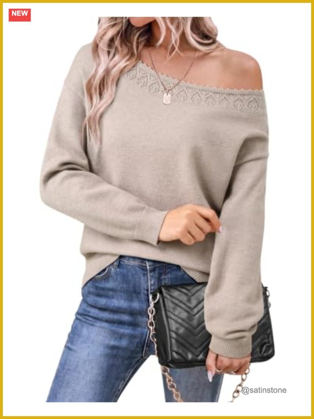 Off the Shoulder Sweater Boat Neck Pointelle Knit Pullover